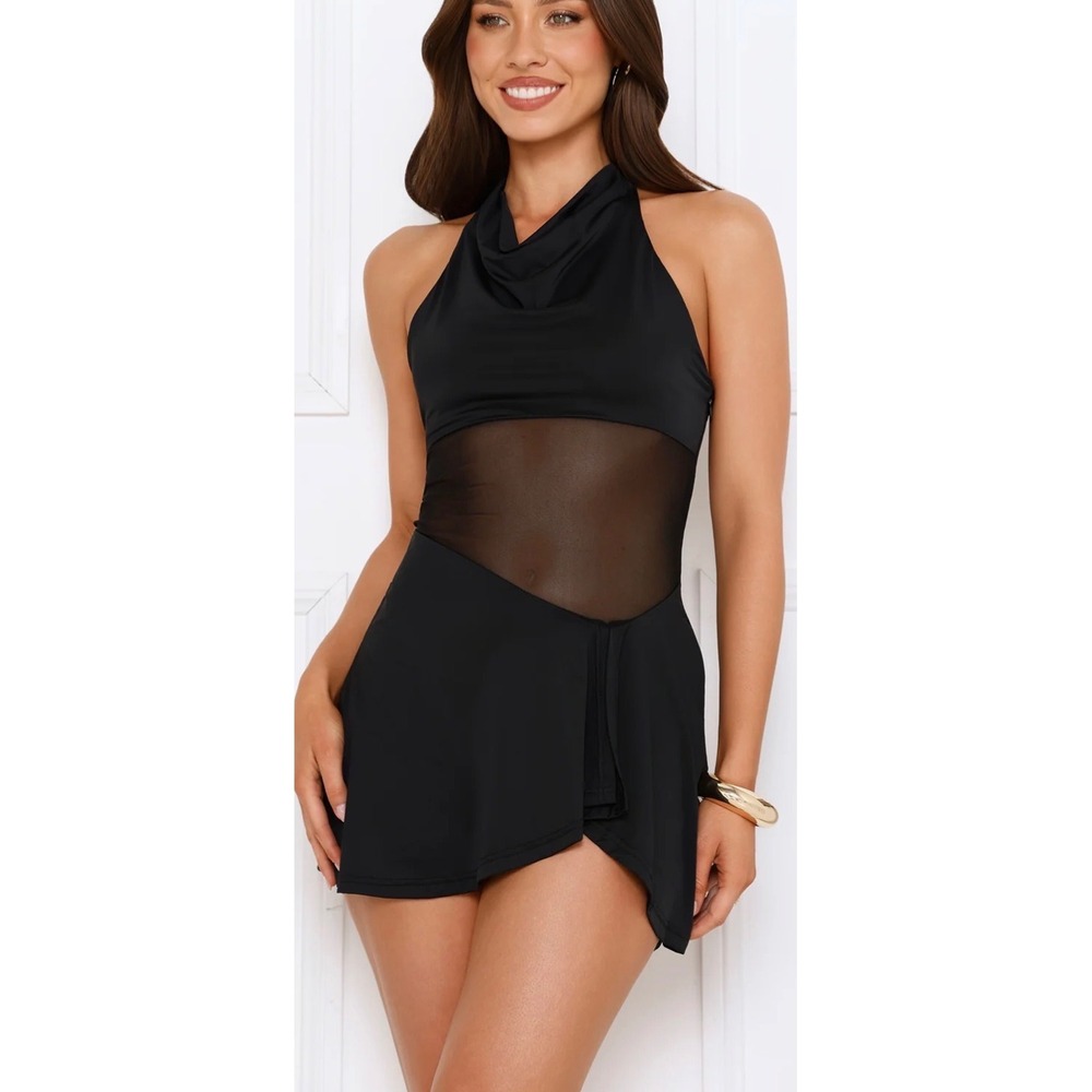 Hello Molly Power Surge Halter Romper Black Mesh Cutout US 8 L WA09629 Q3